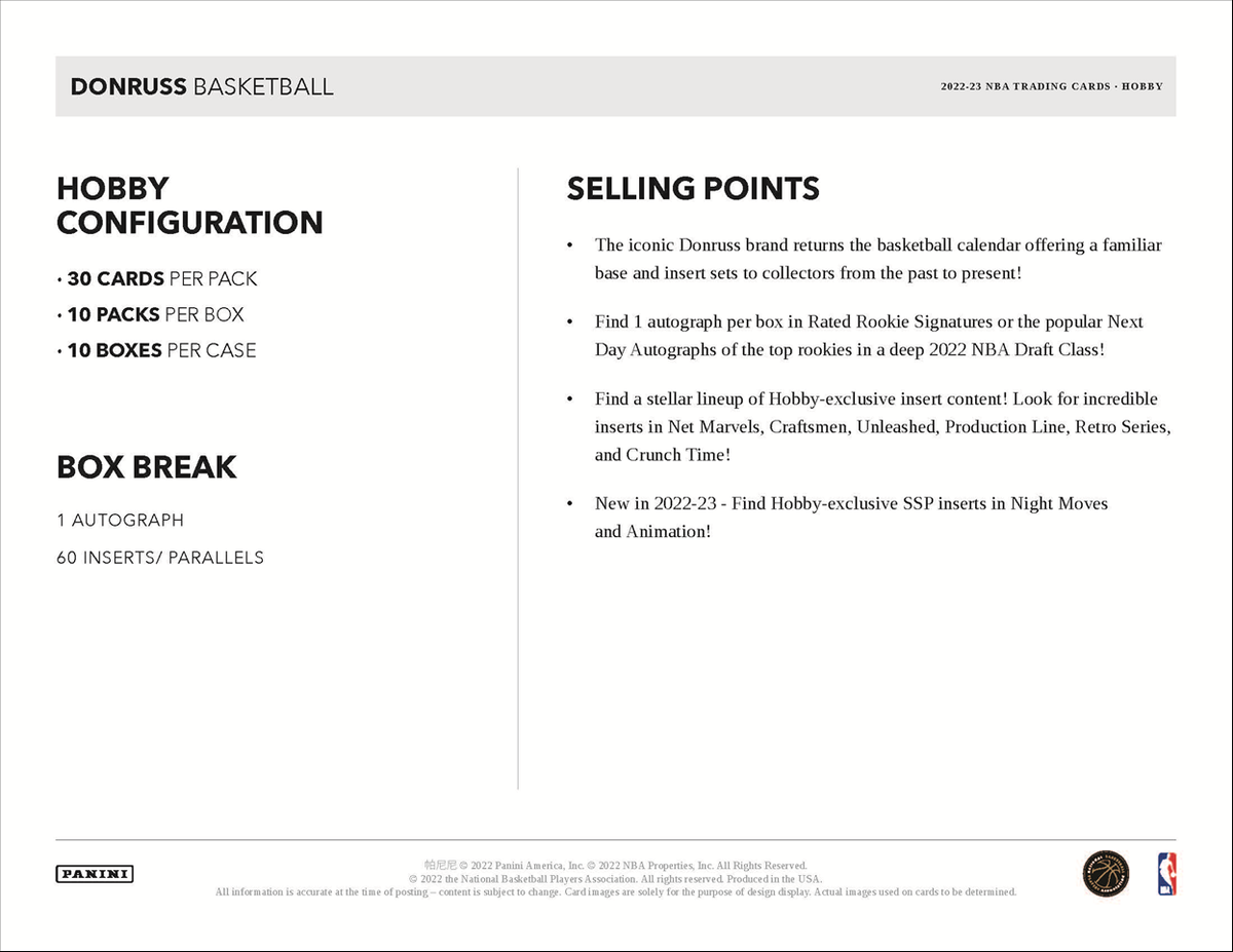 2022-23 Panini Donruss Basketball Hobby 10 Box Case