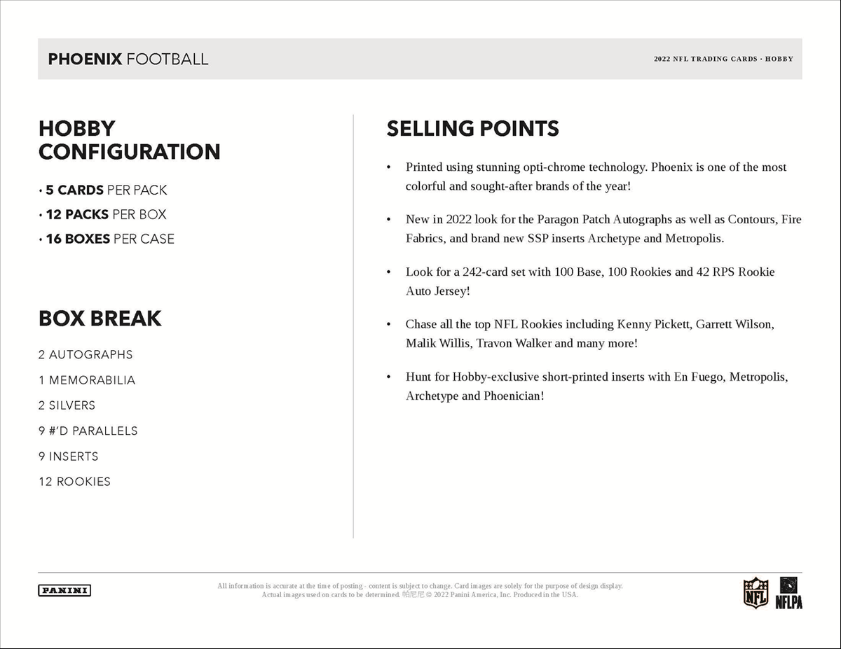 2022 Panini Phoenix Football Hobby 16 Box Case