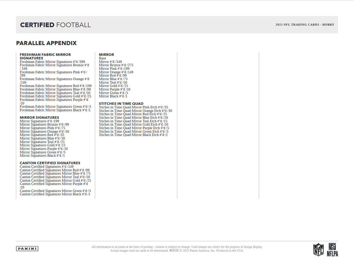 2023 Panini Certified Football Hobby 16 Box Case