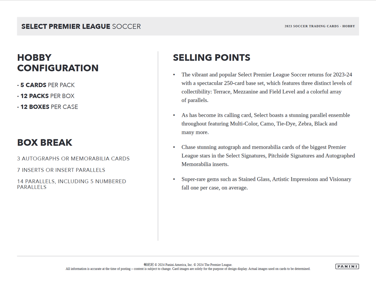 2023-24 Panini Select Premier League Soccer Hobby 12 Box Case