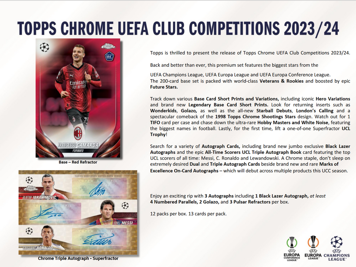 2023-24 Topps UEFA Club Competitions Chrome Soccer Jumbo 8 Box Case